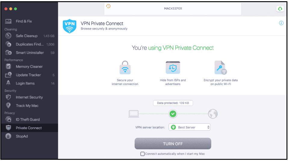 Bonus. MacKeeper — Antivirus fiabil pentru Mac, cu un VPN rudimentar